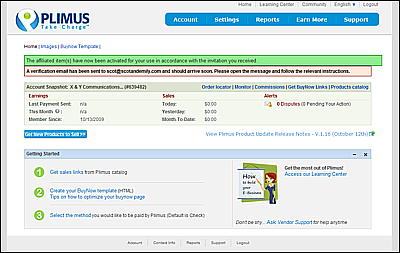 Screenshot Of Plimus Welcome Page